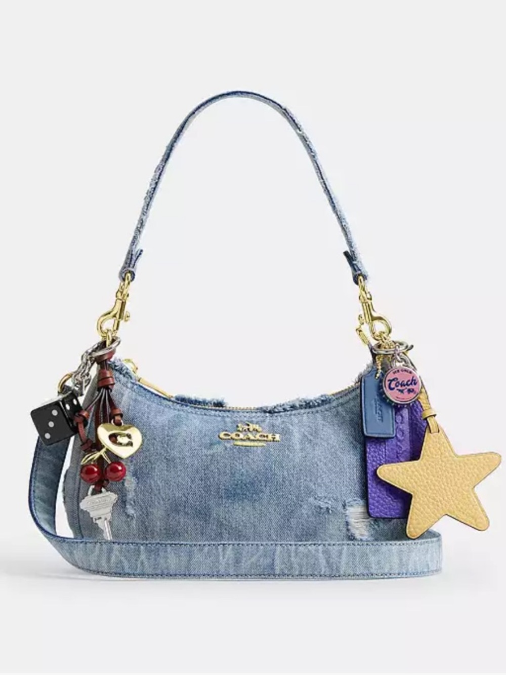 Coach Terry Shoulder Bag in Loved Denim with Charms